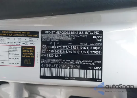 2021 Mercedes-Benz Gle 350 4Matic z USA, uszkodzony, nr VIN 4JGFB4KB2MA328798